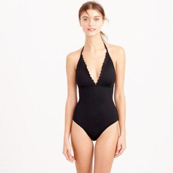 J.Crew Coral Scalloped V Neck One Piece Swimsuit Sz.8 - Picture 4 of 16